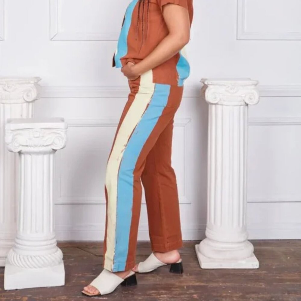 Big Bud Press Hand-Painted Stripe Western Pants in Burnt Terracotts